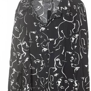 Big Dart Button-Up Blouse Women's Large Black White Career